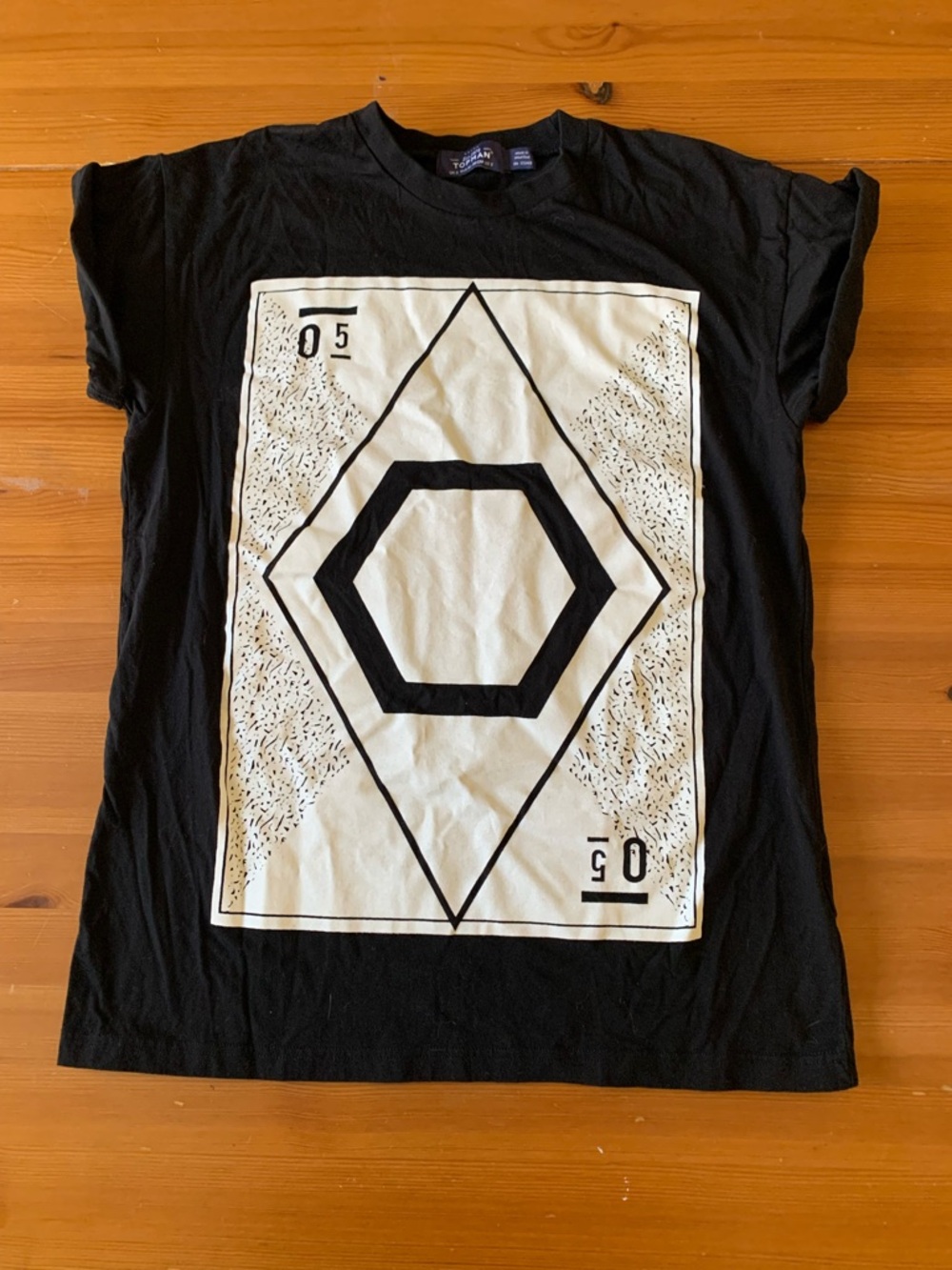 Topman Black T‑Shirt with Navy Brand Tag
